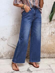 EMERY ROSE Casual Washed Loose Straight Leg Jeans - Blue - View 4