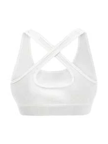 Sujetador deportivo sin costuras de unicolor con espalda cruzada, sujetador deportivo para mujeres - Blanco y Negro - Ver 8