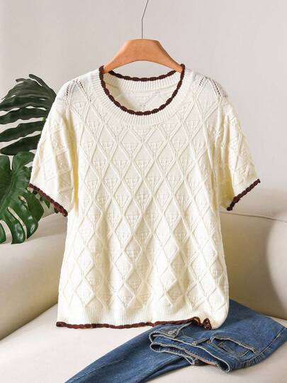 CosyJoli Áo len chui đầu dáng rộng, thanh lịch kiểu Pháp, chất liệu nhẹ, khoét lỗ, phối màu dành cho nữ, cỡ lớn.