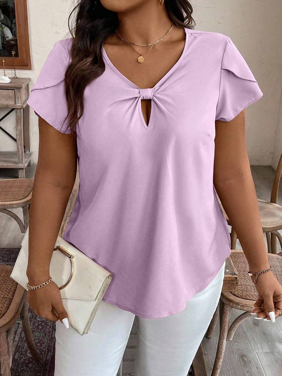 Breezaya Camisa de manga corta de unicolor informal de talla grande - Púrpura malva - Ver 1