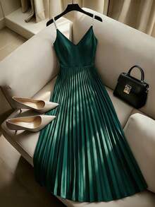 Franclia 优雅派对仿珍珠吊带超大A字褶裥裙 - 綠色 - 查看 3