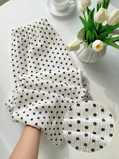 SHEIN EZwear Aprikot Polka Punkt Damen Gerade Bein Hose