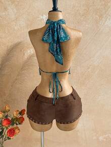 Soleia Blusa metálica con cuello de corbata y espalda descubierta, sexy y versátil para citas y salidas - Multicolor - Ver 2