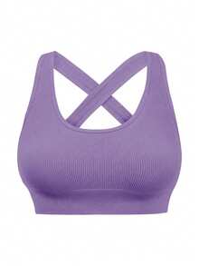 Sujetador deportivo sin costuras de unicolor con espalda cruzada, sujetador deportivo para mujeres - Multicolor 3 - Ver 6