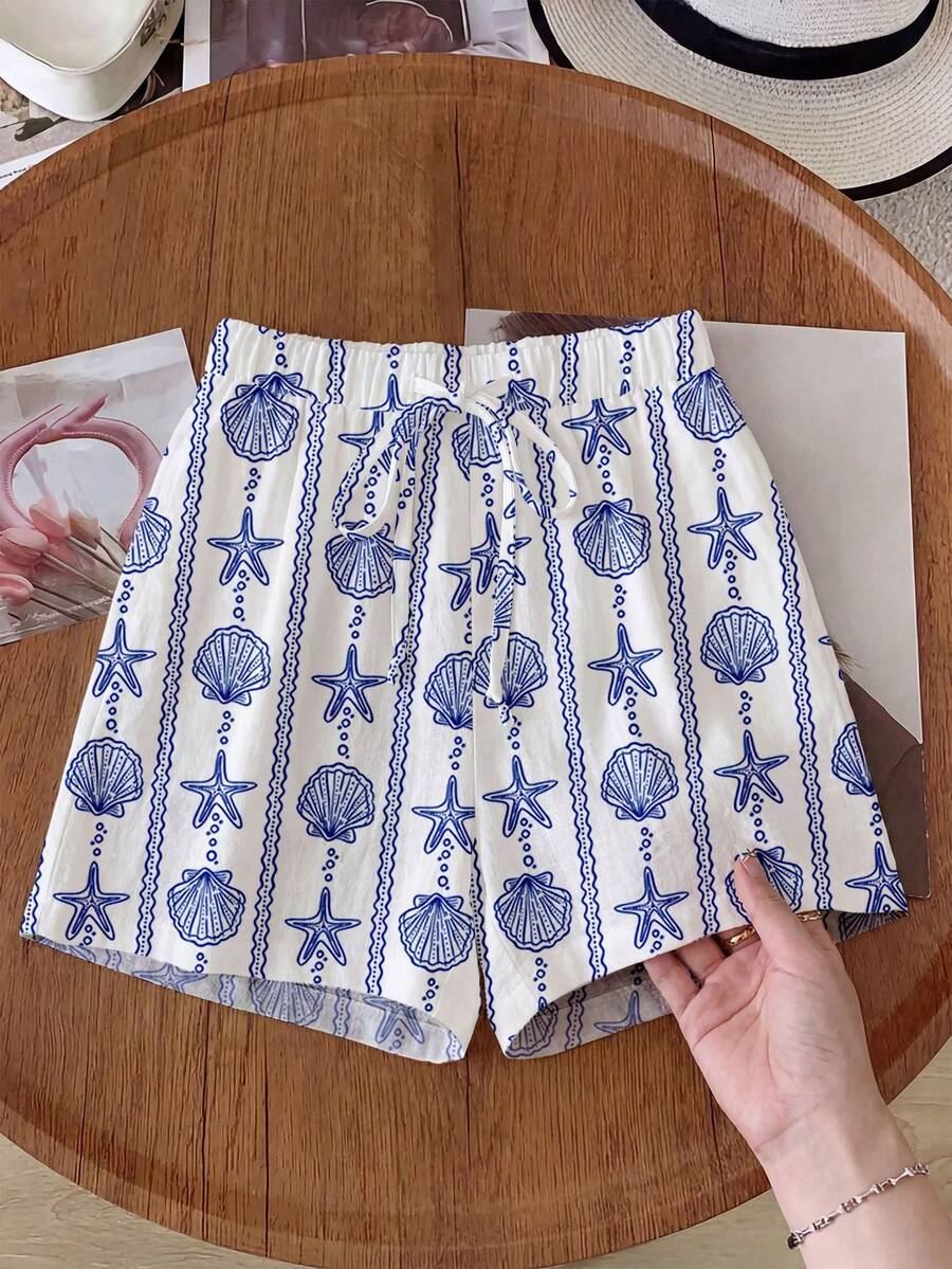 SHEIN LUNE Quần short nữ in họa tiết, kiểu dáng thường ngày, thích hợp cho mùa xuân/hè, phong cách thường nhật. - Nhiều màu - Xem 1