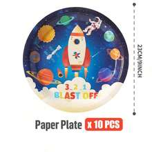 Space Rocket Astronaut Disposable Plates, Napkins, And Paper Cups, Astronaut-Themed Plates, Napkins, And Paper Cups For Party Supplies, Suitable For 25 Guests. Disposable Paper Plates And Party Tableware Suitable For Birthday Parties, Weddings, And Family Picnics - Multicolor - View 7