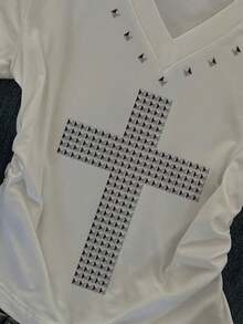 Attitoon Women's Cross Print V-Neck Ruched T-Shirt - Multicolor - View 4