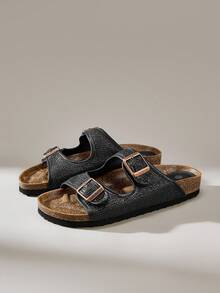 Solecia Sandalias planas casuales con hebilla ajustable para mujer - Caqui - Ver 2