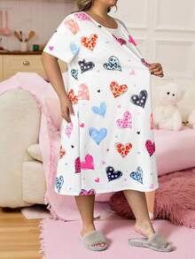 SHEIN CURVE+ Curve Plus 红色心形印花长裙，情人节 - 彩色 - 查看 7