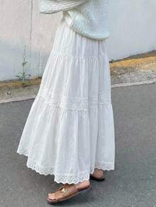 FRIFUL Women's Contrast Lace Maxi Flared Skirt - White - View 2