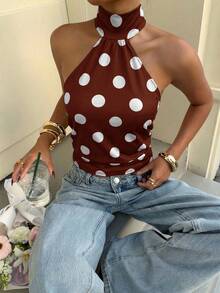 Muchica 女士波点印花时尚露背吊带背心，适合外出、街头穿搭、Y2K风格服装，波点上衣 - 彩色 - 查看 4