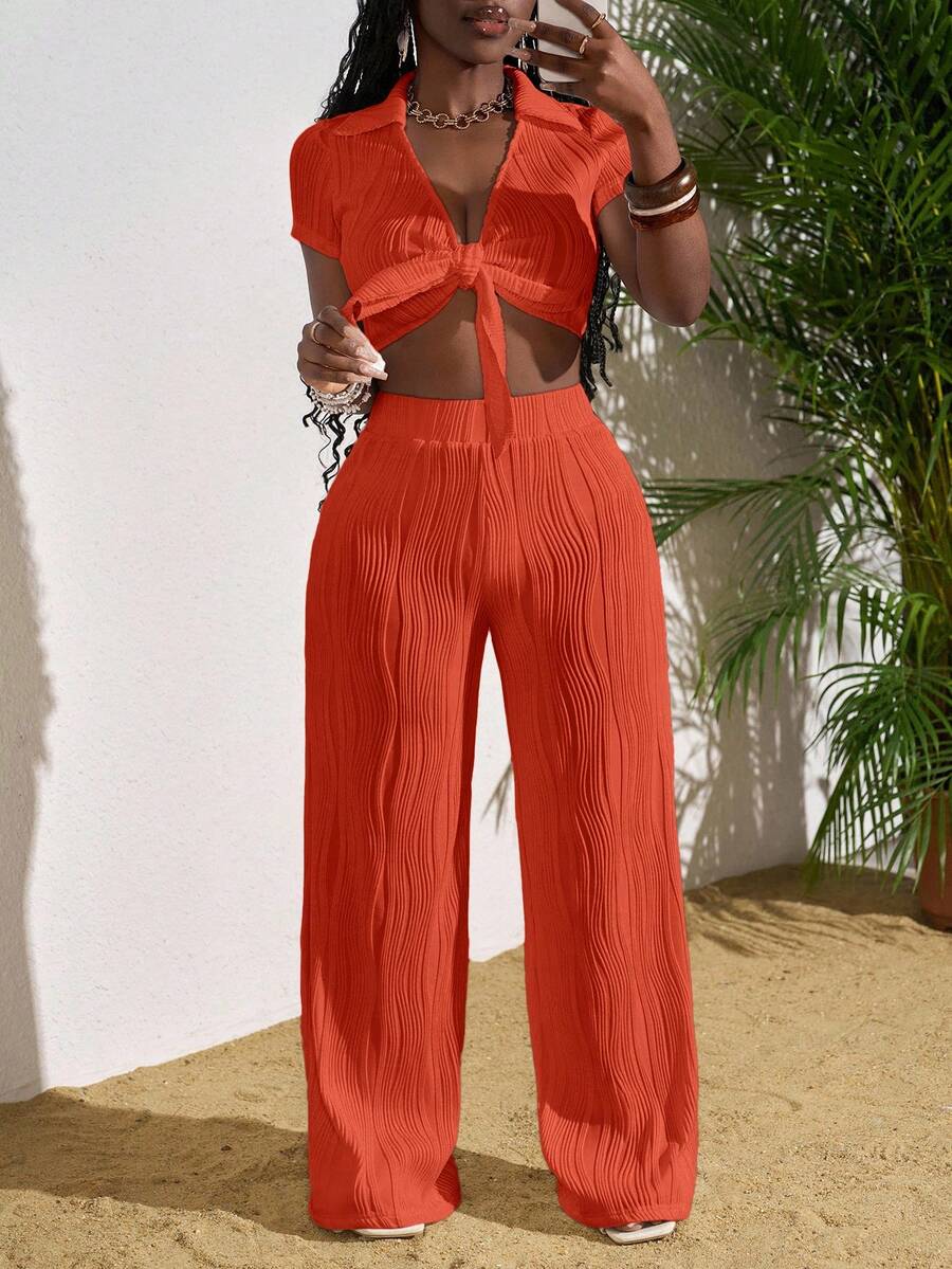 Slaydiva Elegant Rhinestone Mesh Dress Set, Women's Graceful 2 Pieces Outfit - Z Yoga Jumpsuit Y2k Trousers Wrap Around Pants Y2k Jumpsuit Wool Two Piece - Orange - View 1