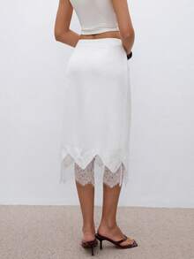 ATUI Studio Chân váy ren phối nhiều lớp thanh lịch dành cho nữ, thích hợp mặc hàng ngày. - trắng - Xem 4