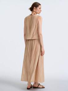 Aalyst Women's Textured Fabric Casual Tank Top And Skirt 2 Pieces Set - Apricot - View 2