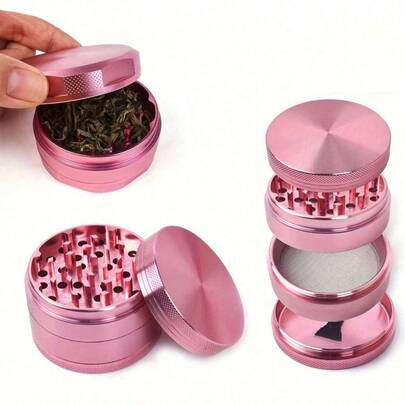 1 pieza Molinillo de metal portátil color rosa pálido, de 4 capas, diseño lindo, disponible en 1,57 pulgadas o 1,96 pulgadas