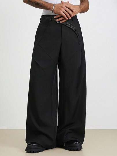 TOKVUE Men's Streetwear Hot Selling INS Style Pants, Men's Loose Wide Leg Pants,Men Pleated Cargo Pants,Men Pleated Pants