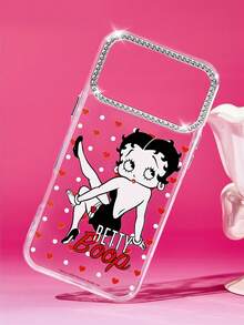 Betty Boop x SHEIN Cute Retro Be Tty Boop Transparent Glitter TPU Phone Case, Red Rose & Heart Charm Decor Shockproof Shell For IPhone - Multicolor - View 2