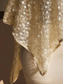 SHEIN ICON 女士加大码三件套，复古性感优雅都市现代海滩度假派对亮片罩衫、扭结抹胸、紧身迷你裙，杏色 - 黃色 - 查看 5