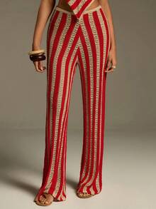 Athîral Women's Striped Hollow-Out Design Casual Knitted Pants - Multicolor - View 6