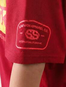 SUMWON Boys New York International Graphic Print Tee Shirt With Racing Style Patches And Text - Red - View 6