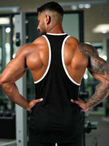 GymBeat Men's Contrast Trim Sports Tank Top - Black - View 2