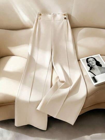 SHEIN Pantalones de pierna ancha y cintura alta para niñas preadolescentes, pantalones rectos casuales y sueltos, versátiles y ajustados, adecuados para actividades al aire libre, relajación y entretenimiento