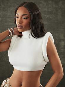 Denimoi 高领卷袖露脐上衣 性感时尚上衣 GNO演唱会服装 女孩之夜 - 白色 - 查看 6