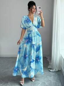 Selianne Damen Maxikleid mit mehrfarbigem Muster, geraffelte Schulterärmel, taillierter Bund, Patchwork-Design, elegantes hochwertiges Cocktail-Party-Geburtstaggeschenk, festliche Anlässe, Frühling/Sommer - Verschiedenfarbig - Übersicht 6