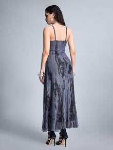 ROMWE Goth 深V领高开衩连衣裙，饰有深海气泡印花 - 彩色 - 查看 3