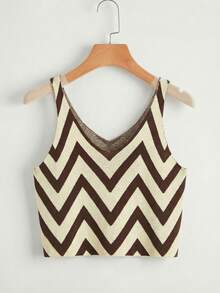 SHEIN EZwear 女士波浪条纹休闲无袖针织上衣 - 彩色 - 查看 4