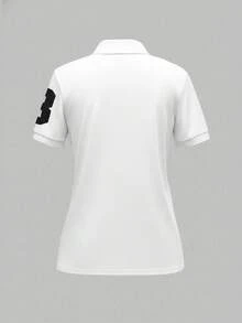 INAWLY Women's Fashion Color Block Button Front Short Sleeve T-Shirt Jersey - White - View 2