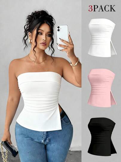 Elenzga Plus Size Women's Casual Versatile Tube Top