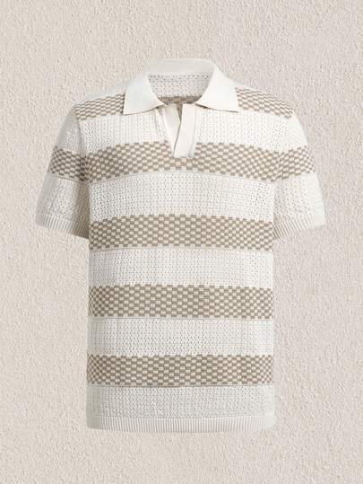 Manfinity Mode 时尚多色针织 Polo 衫，常规下摆，运动型设计，适合网球和高尔夫运动。男士针织 Polo 衫，纽扣针织 Polo 衫，钩针衬衫，适合在夏威夷享受夏季热带假期。