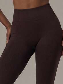 Musera Sport Seamless High Waist Ribbed Waistband Active Leggings Sport Workout Gym Pilates Fitness Daily Casual - Mocha Brown - View 5