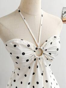 Soleia 女士波点印花露腰吊带迷你连衣裙，度假风 - 彩色 - 查看 4