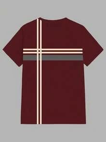 Manfinity RelaxMax 男士休闲日常撞色圆领短袖T恤，夏季 - 彩色 - 查看 3