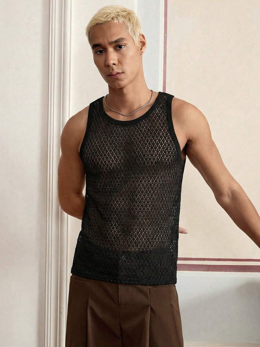 SWAVVY 男士纯色圆领休闲百搭背心 - 黑色 - 查看 1