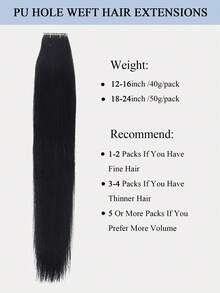 蝴蝶结发片，真人发丝，PU孔发片，12-24英寸，乌黑直发，隐形接发，PU孔发片，柔软丝滑，适合日常、派对、节日和婚礼佩戴。 - S1 - 查看 4