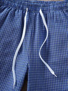 Manfinity Joysei Men's Casual Plaid Drawstring Waist Shorts, Summer Daily Wear - Blue - View 3