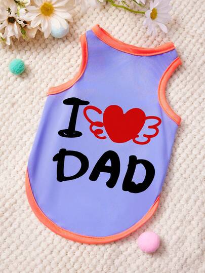 PETSIN 1件可爱天使翅膀爱爸爸印花宠物背心紫色拼接橙色柔软透气舒适宠物衣服