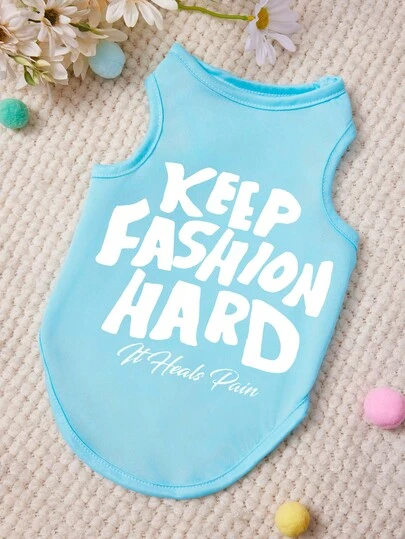 PETSIN 1 Chaleco de mascota con estampado de letra blanca, ropa de mascota suave y transpirable cómoda de color azul