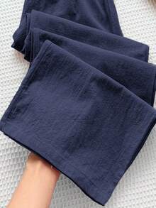 SHEIN Tween Girls' Casual Minimalist Comfortable Mid-Rise Straight Leg Pants - Navy Blue - View 5