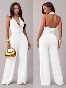 Radiana Women's Sexy & Elegant Halter Neck Jumpsuit, Suitable For Dates, Gatherings, Parties, Nightclubs, Carnivals - White - View 8