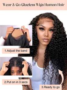 Glueless Wigs Brazilian Virgin Human Hair Pre Plucked Pre Cut 7x5 Lace Closure Wigs Put On And Go Deep Wave Curly Lace Front Wigs For Women Wet And Wavy Natural Hairline 180% Density - Natural Black - View 4
