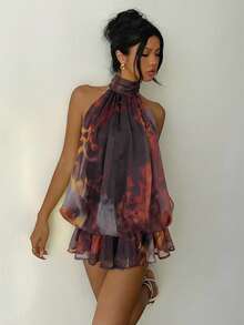 Aloruh 女士优雅浅黄色露背系带迷你连衣裙 - 彩色 - 查看 7