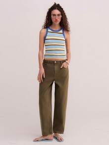 Athîral Women's Color Block Round Neck Trim Fitted Casual Knit Top - Multicolor - View 5