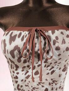 SaltGleam SaltGleam 街头时尚复古豹纹露肩拼接交叉吊带露背上衣和迷你裙套装 - 彩色 - 查看 7