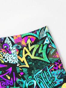 Children's Fashion And Cool Colorful Graffiti Beach Pants, Summer New Quick Drying Casual Shorts, High Street Printed Design, Skin Friendly, Breathable And Sweat Free For Boys And Girls, Beach Vacation, Beach Swimming Pool, Water Park, Fashionable Dressing, Personalized And  Fashion Must-Have Graphic Shorts Rave Shorts Custom Shorts Surf Shorts Sport Shorts - Multicolor - View 3