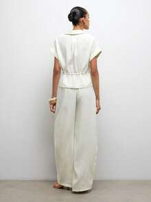 Maija 2pcs White Women's Cinched Waist Ruched Tie-Up Vacation Set, Spring/Summer Beach Outfit Wedding Holiday Outfits - White - View 6