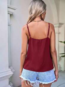 SHEIN LUNE Elegant Contrast Color Lace Patchwork Camisole For Summer Women Casual Outfits Camisole Tops For Women Tops For Women Summer Cute Women S Summer Outfits Womens Tops For Summer - Burgundy - View 7